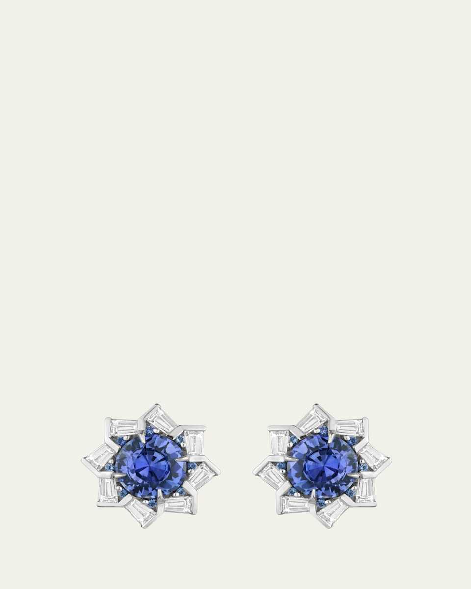 18K White Gold Sapphire and Diamond Spinner Stud Earrings